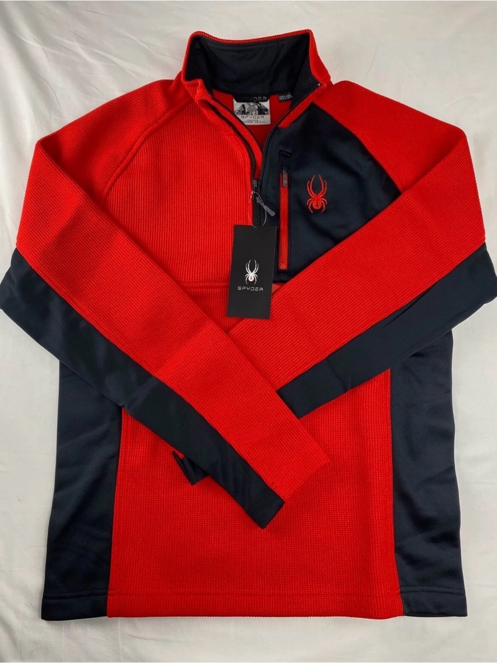 Spyder Men's Red and Black Quarter Zip Performance Sweater Jacket sz. Small
